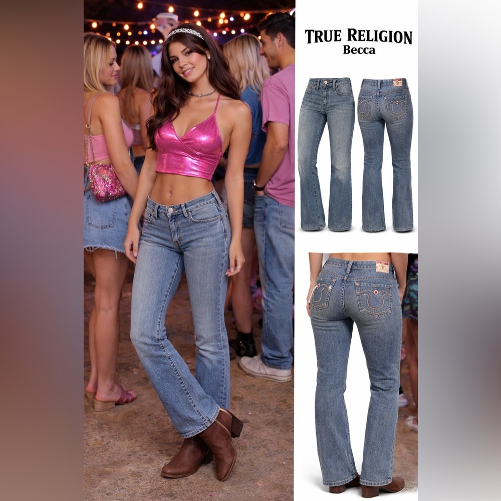 True Religion BECCA Mid Rise Bootcut Jeans in Blue Denim